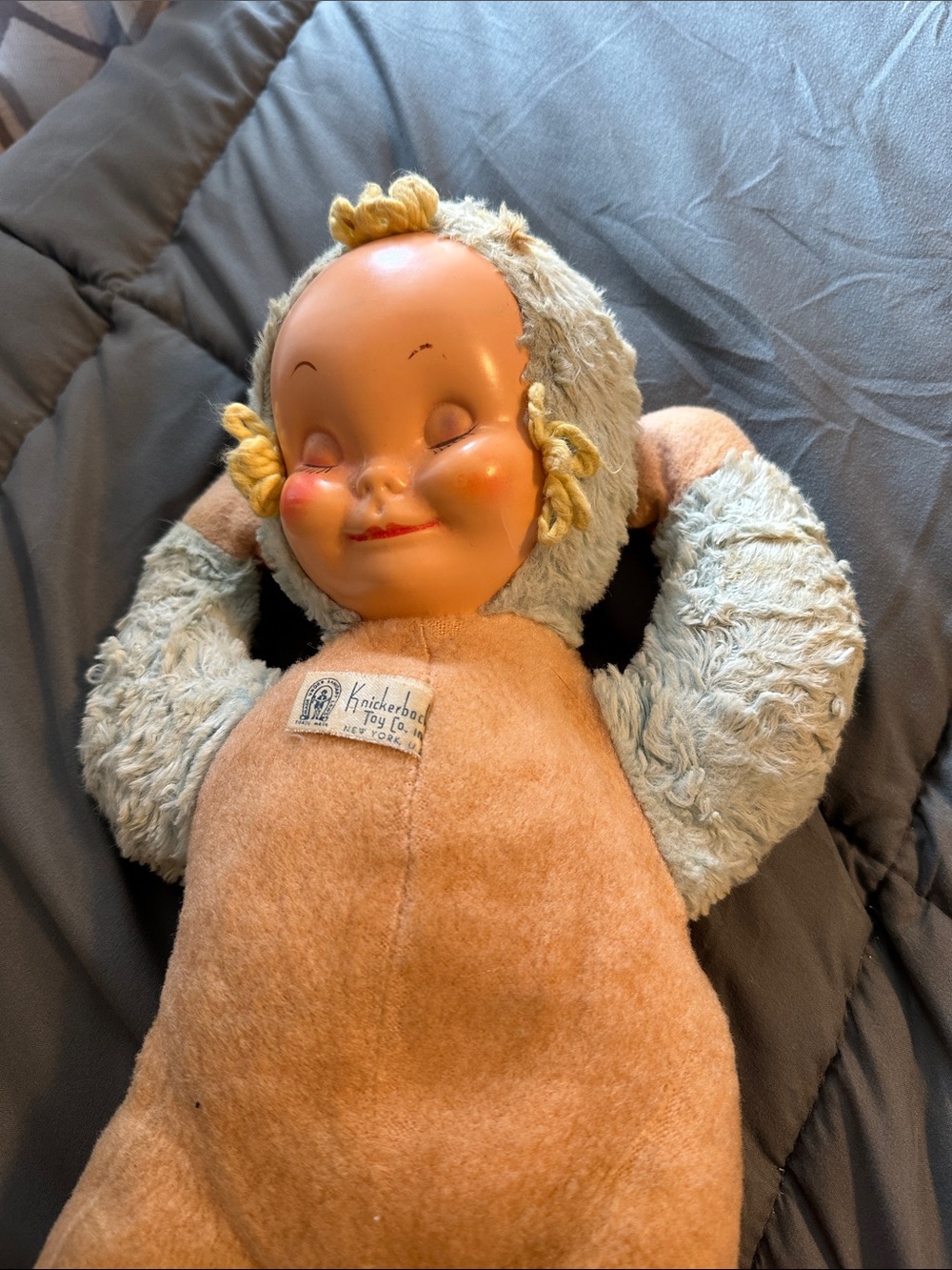 Vintage Knickerbocker Sleepy Head  Plush Baby Doll in Pink and Light Blue